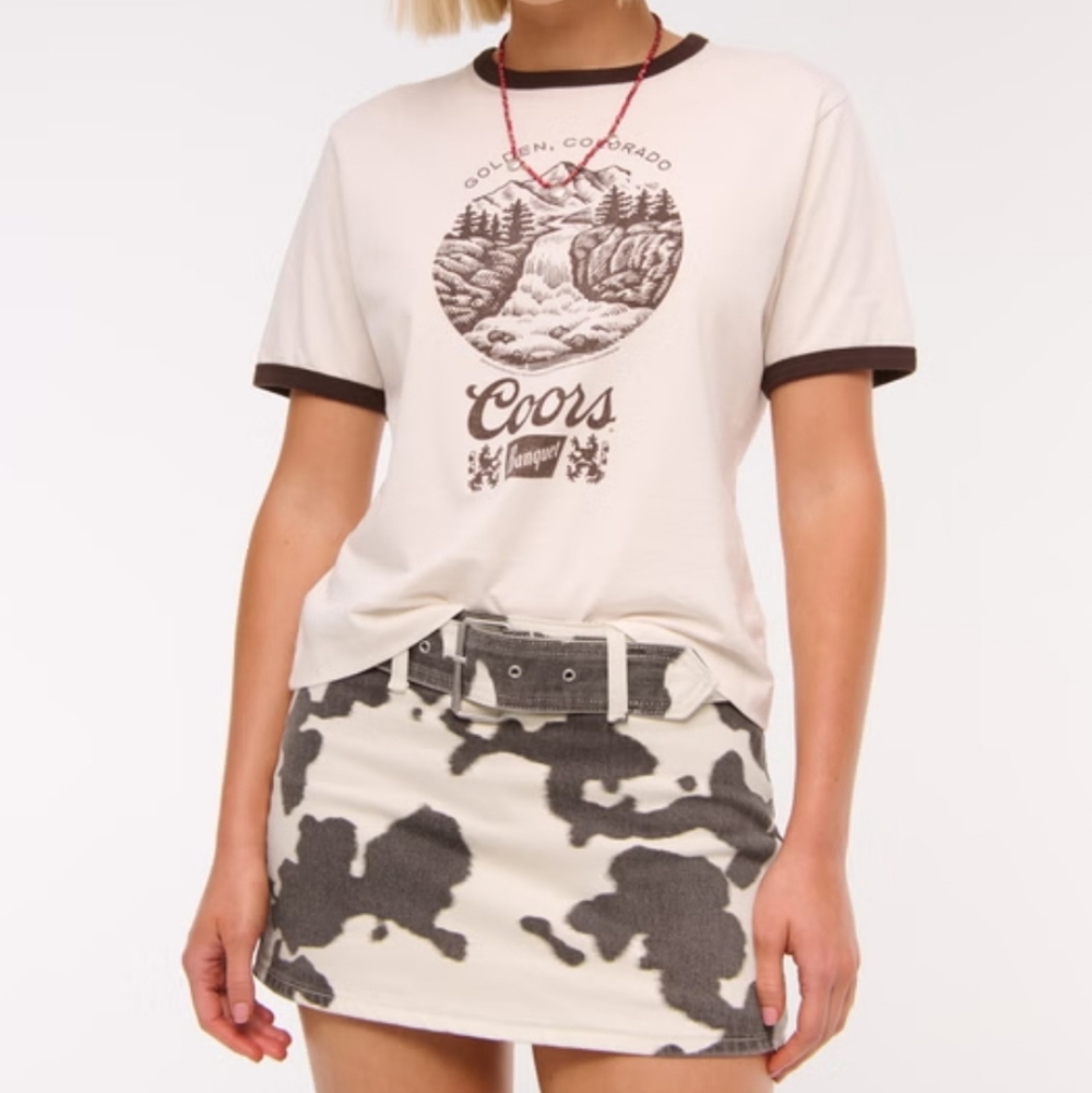 Abercrombie & Fitch Cow Or Camo Print Belted Mini Skort Cream & Brown Sz 14 - Picture 2 of 11